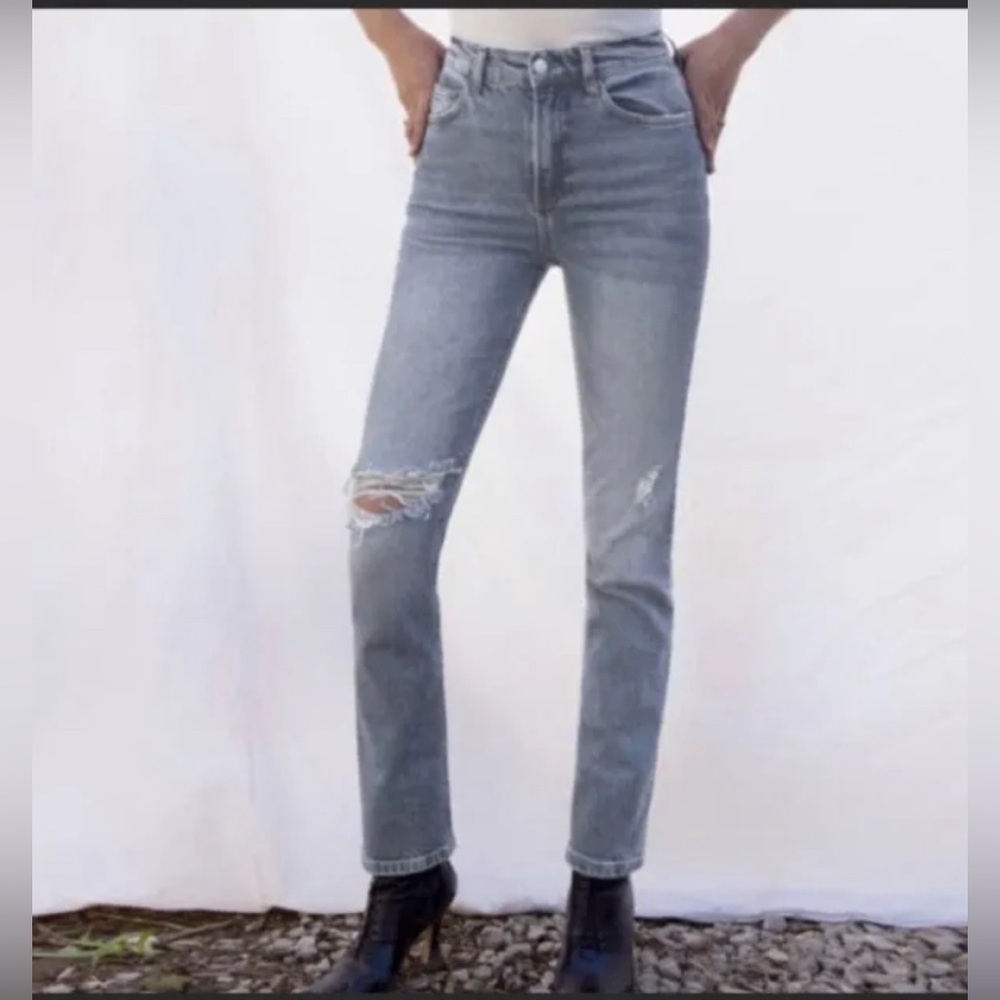 Reformation Liza Zip Fly High Rise Straight Jeans Palermo Destroyed Sz 28 f